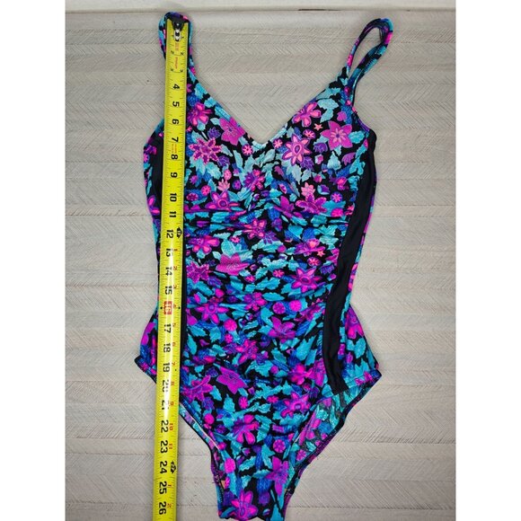 Vintage 80s Maxine Of Hollywood Womens Neon Floral One-Piece Swimsuit Size 12 - Picture 8 of 9